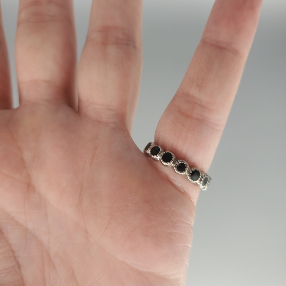 Silvertone Black Filled Ring - Picture 3 of 7